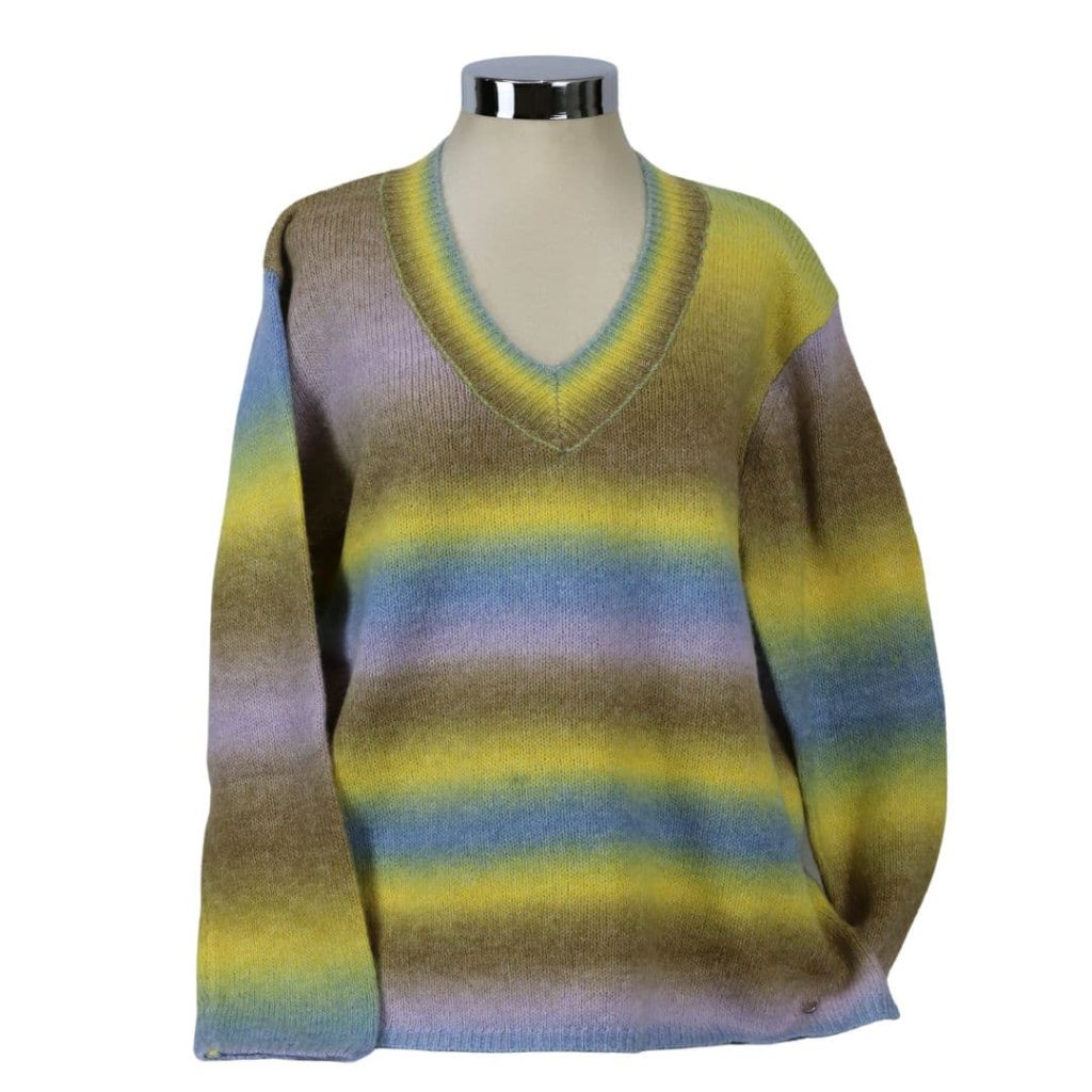 Jersey de mujer con cuello en V con rayas en colores degradados