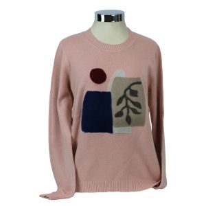 Jersey de cuello redondo para mujer rosa con dibujo geométrico