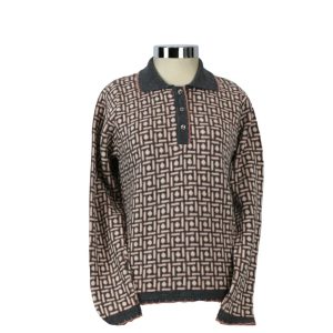Suéter punto jorda de mujer tonos rosados y gris con cuello de camisa y botones