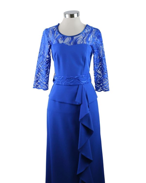 Vestido largo azul de ceremonia , para mujer , invitada o madrina en azul y largo con encaje