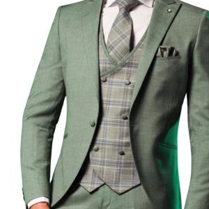 Traje caballero en tonos verdes con chaleco de cuadros