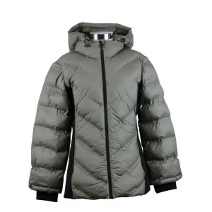 Abrigo acolchado gris con capucha de señora