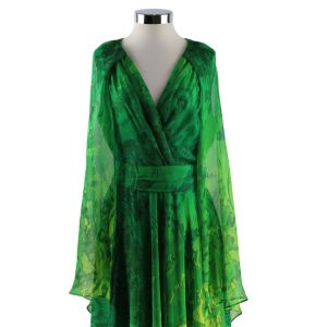 Vestido vaporoso en verde y largo de mujer