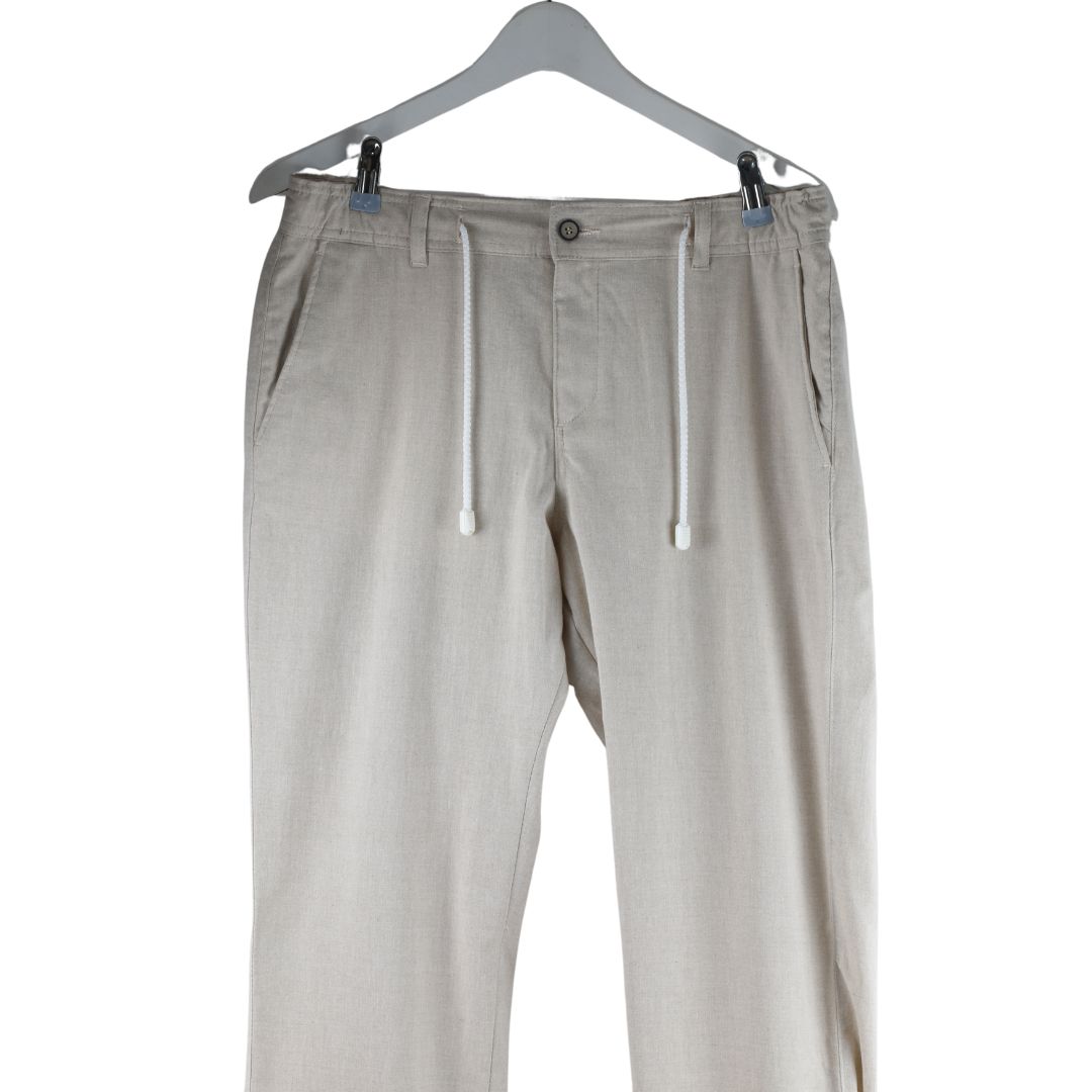 Pantalón de algodón de caballero con goma y lazo en beige